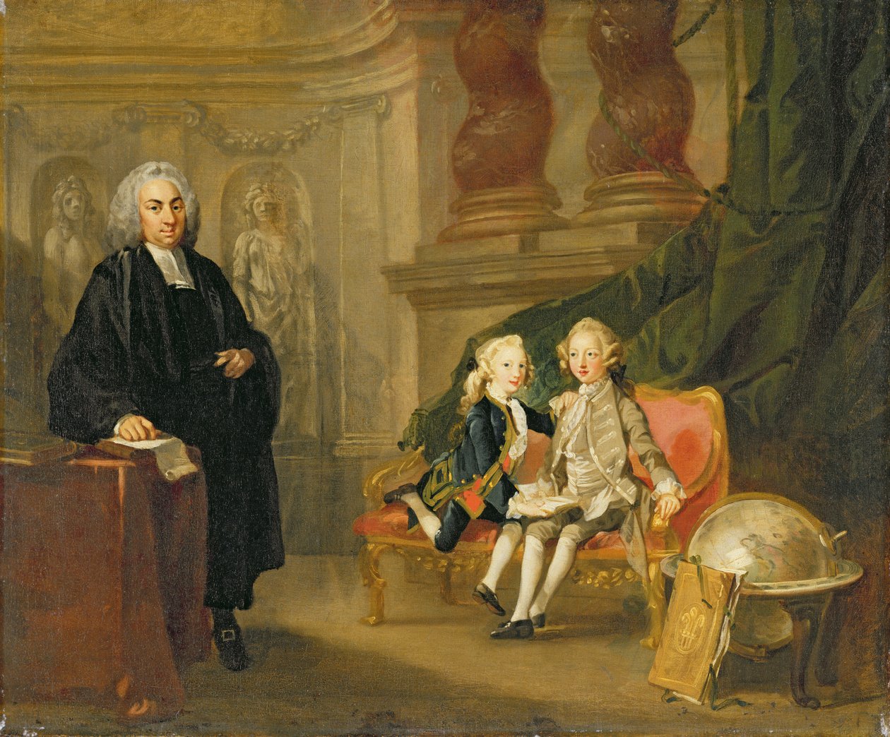 الأمير جورج (1738-1820) والأمير إدوارد أوغسطس (1739-1767) أبناء فريدريك (1707-51) أمير ويلز ، مع معلمهم الدكتور فرانسيس أيسكوغ ، 1748-1749 (زيت على قماش) بواسطة ريتشارد ويلسون