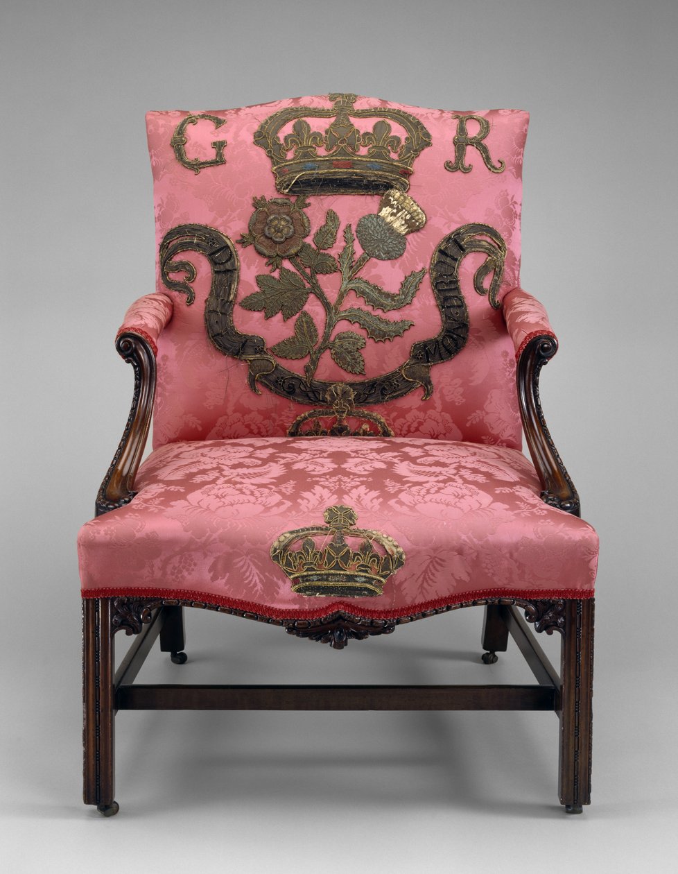 كرسي بذراعين ، حوالي 1750 (خشب الماهوجني والمفروشات) بواسطة ريتشارد وإلويك إدوارد (Attr. To) Wright