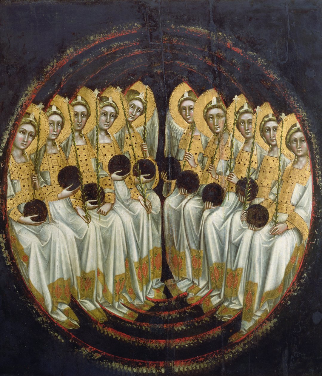 الملائكة الجالسين مع الأجرام السماوية في أيديهم ، c.1348-54 بواسطة Ridolfo di Arpo Guariento