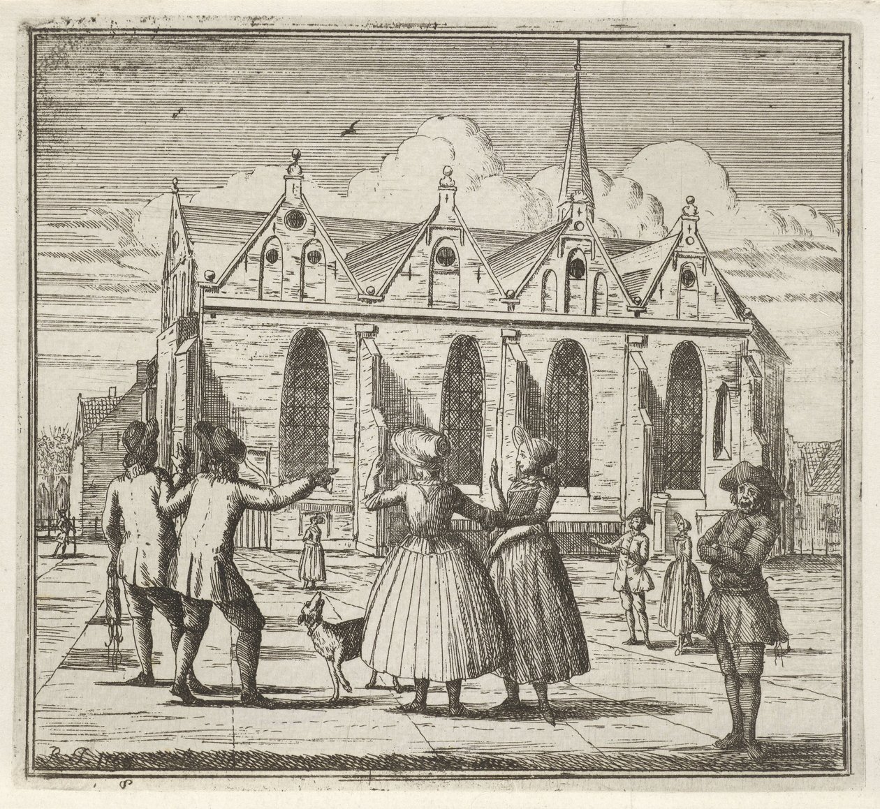 رجال ونساء في ميدان بالقرب من Grote Kerk في ليوواردن الشتاء. (عنوان المسلسل) مشاهد الشتاء (عنوان المسلسل) بواسطة راينك جيلجيرهويس