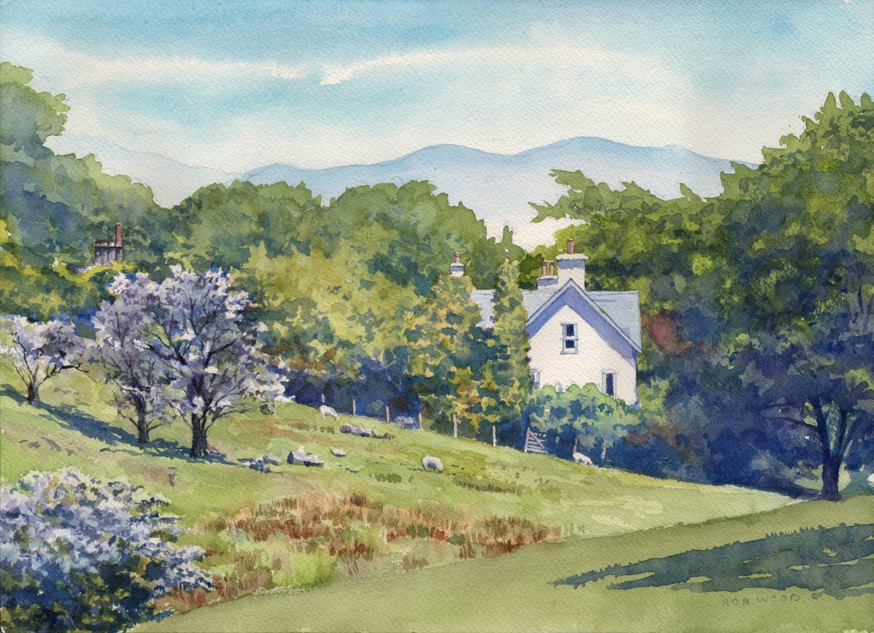 الربيع في منطقة البحيرة، 2016 (لوحة مائية على ورق) بواسطة 