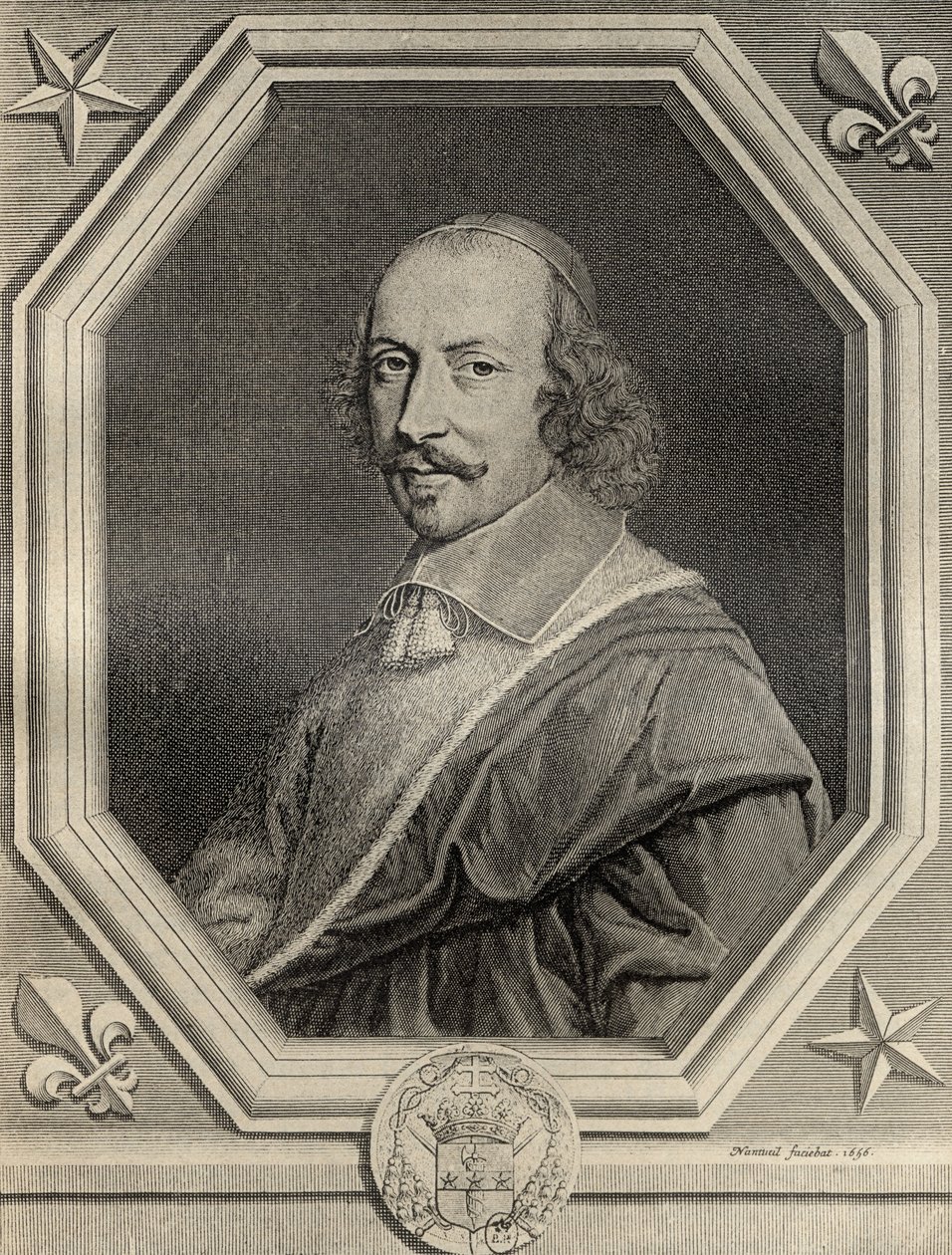 الكاردينال جول مازارين ، محفور عام 1656 ، من "Memoires de Charles de Batz-Castelmore Comte d&39;Artagnan" ، تم نشره عام 1928 بواسطة روبرت نانتويل