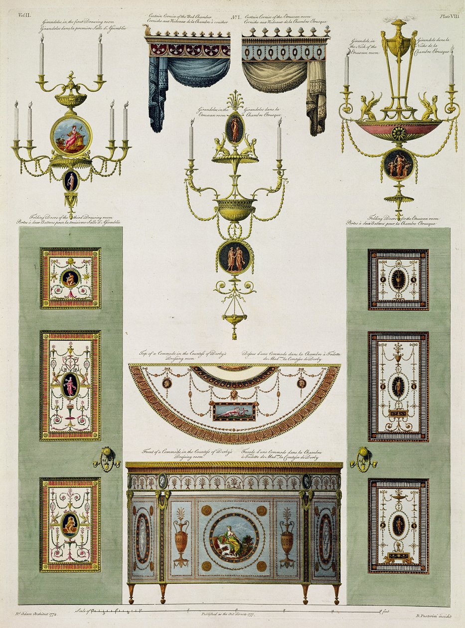 تصميمات لأفاريز الستارة ، الجيراندات والأبواب القابلة للطي ، 1774 (طباعة) (لمزيد من التفاصيل انظر 61958) بواسطة روبرت آدم