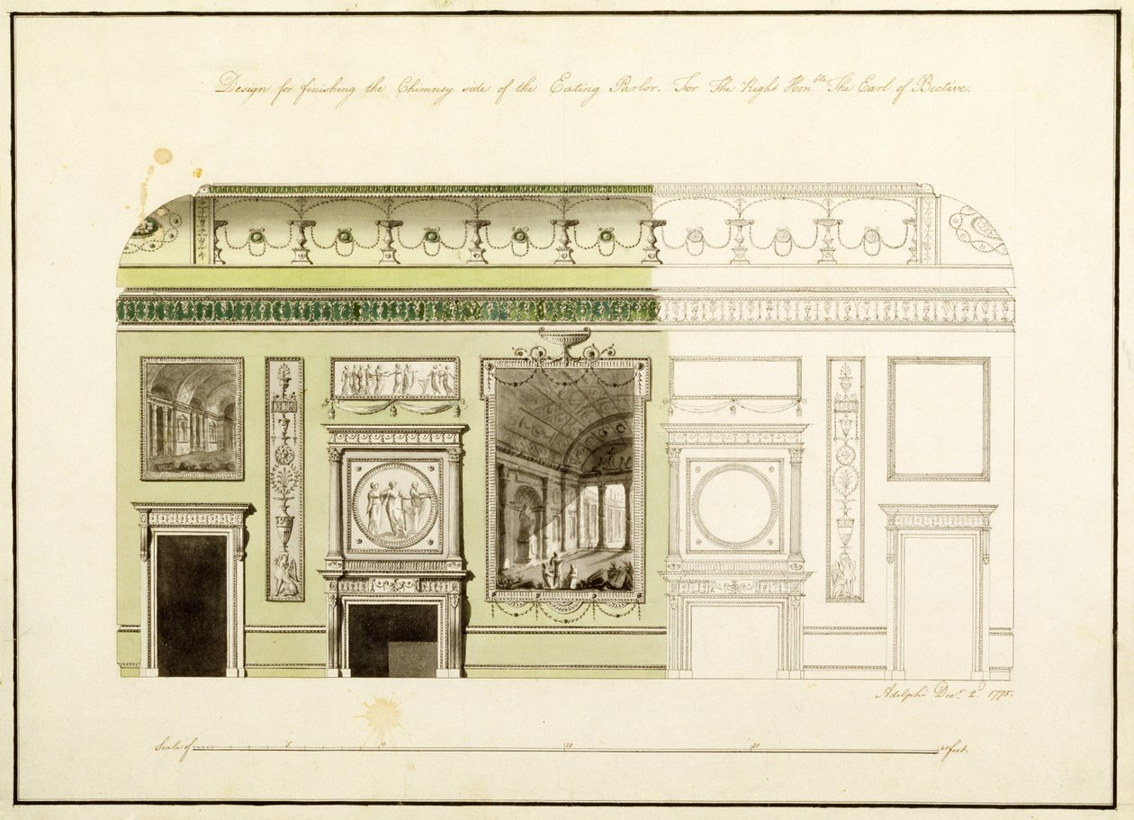 Headfort House ، Eating Parlor ، Chimney Piece ، 1775 (مرحاض ، قلم وحبر على ورق) بواسطة روبرت آدم