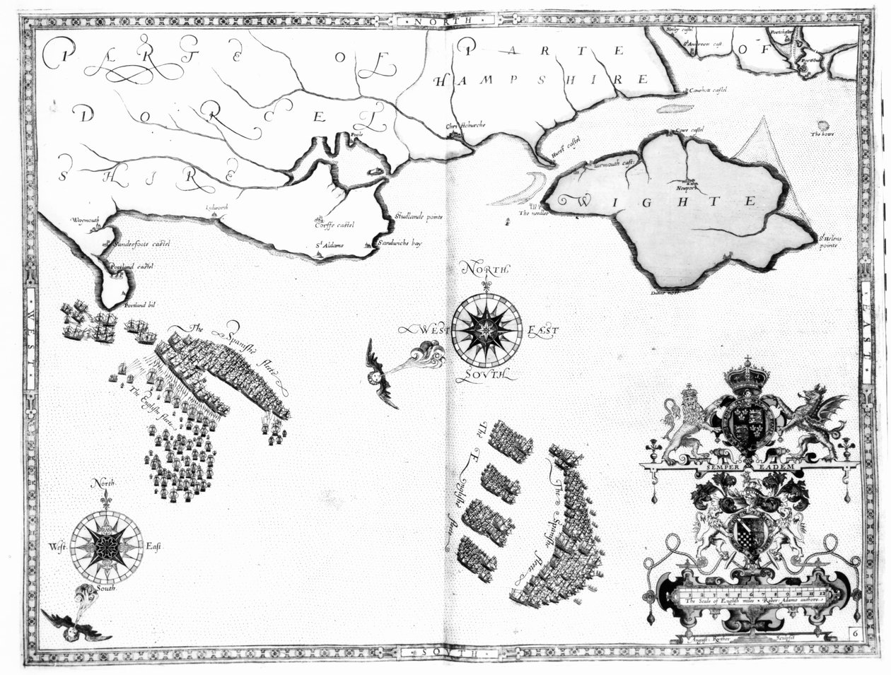 توضح الخريطة رقم 6 مسار أسطول أرمادا ، المنقوش بواسطة أوغسطين ريثر ، 1588 بواسطة روبرت آدامز