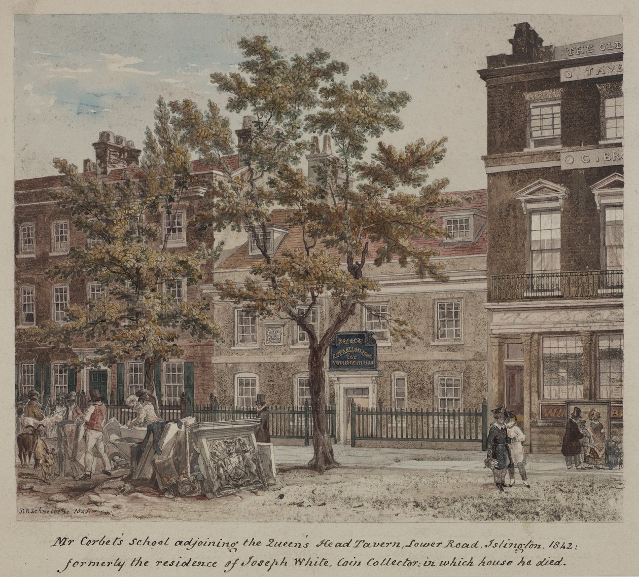 مدرسة السيد كوربيتس ، الطريق السفلي (طريق إسيكس) Islington ، 1842 بواسطة روبرت بليميل شنيبيلي