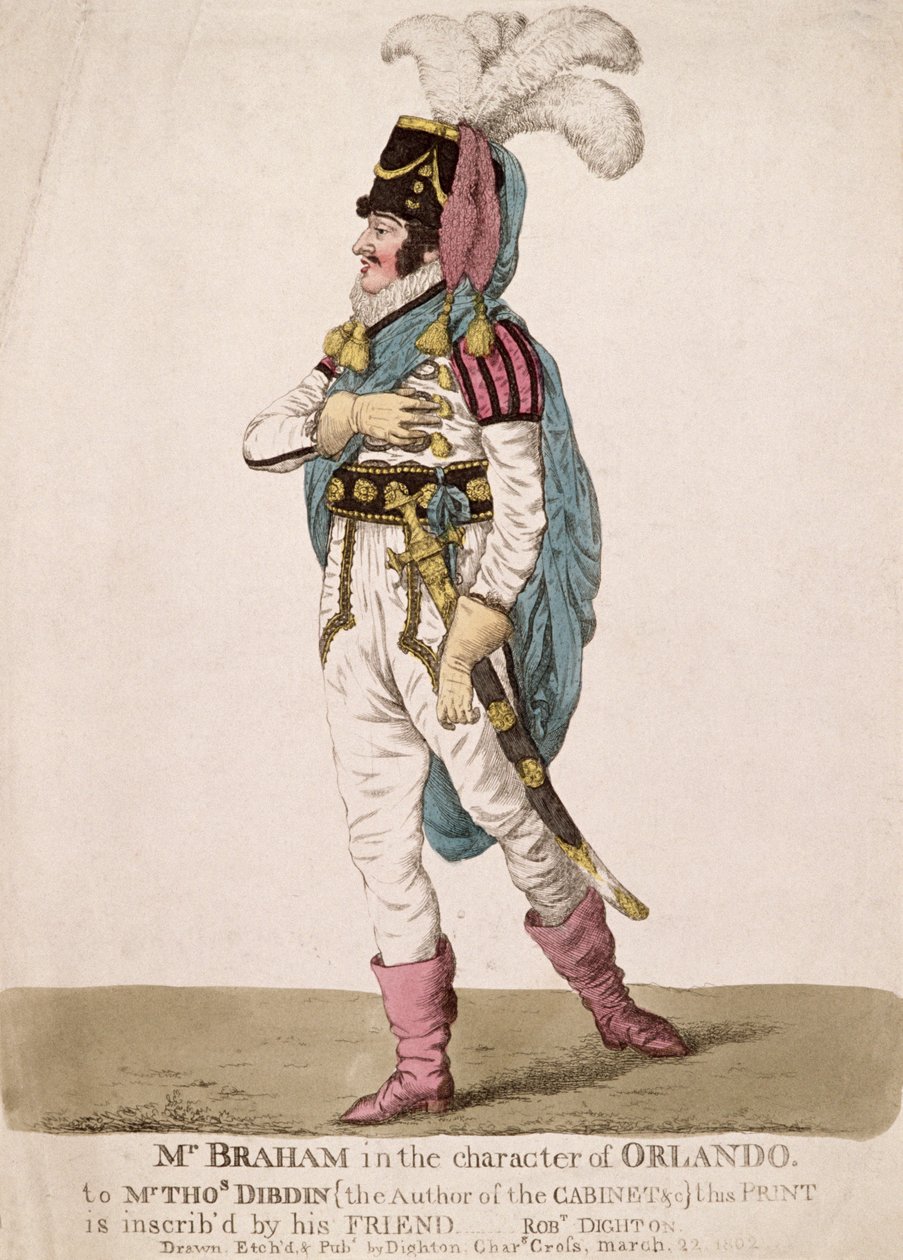 السيد براهم في شخصية أورلاندو من حانة شكسبير "كما تحبها". 1802 بواسطة روبرت دايتون