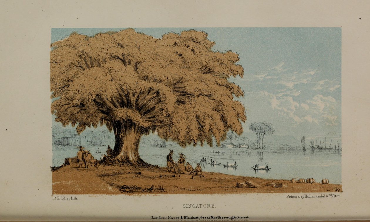 سنغافورة ، رسم مائي بألوان روبرت إيلويس (1819-1878) ، رجل بريطاني شاب ثري من نورفولك. بواسطة روبرت الويس