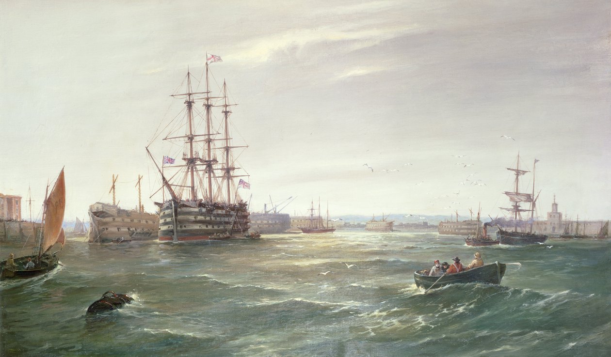 ميناء بورتسموث: "انتصار" HMS بين الهيكل ، 1892 (نفط) بواسطة روبرت هنري رو