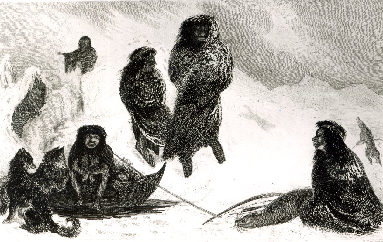 يذهب الفويجيون إلى التجارة في زابالوس مع الباتاجونيين ، المنقوش بواسطة T.Lanseer 1838 بواسطة روبرت فيتزروي