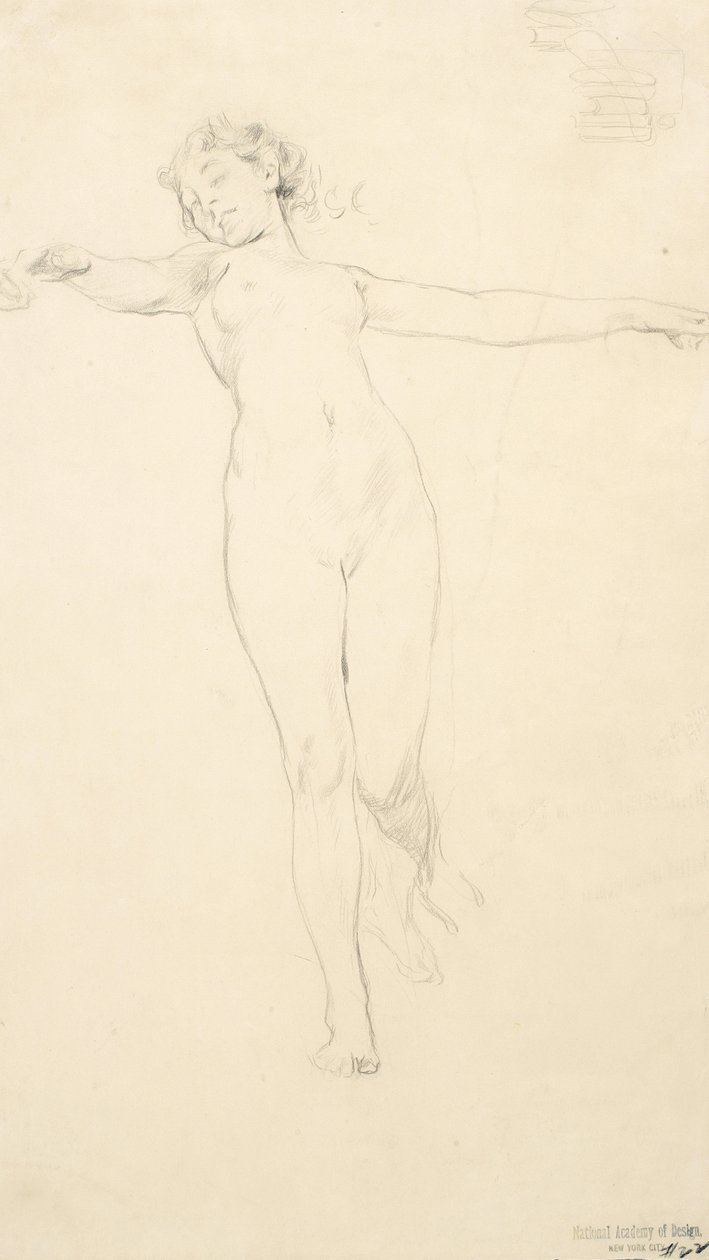 رسم تخطيطي لعارية أنثى واقفة ، ربما لمزاج موسيقى الجدارية ، 1893-95 (الجرافيت على ورق نسج برتقالي) بواسطة روبرت فريدريك بلوم