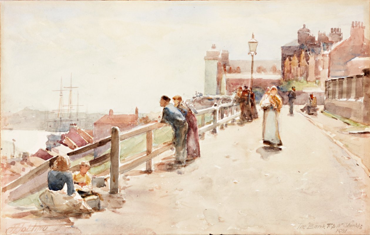 The Bank Top ، North Shields 1901 (قلم رصاص وألوان مائية على البطاقة) بواسطة روبرت جوبلينج