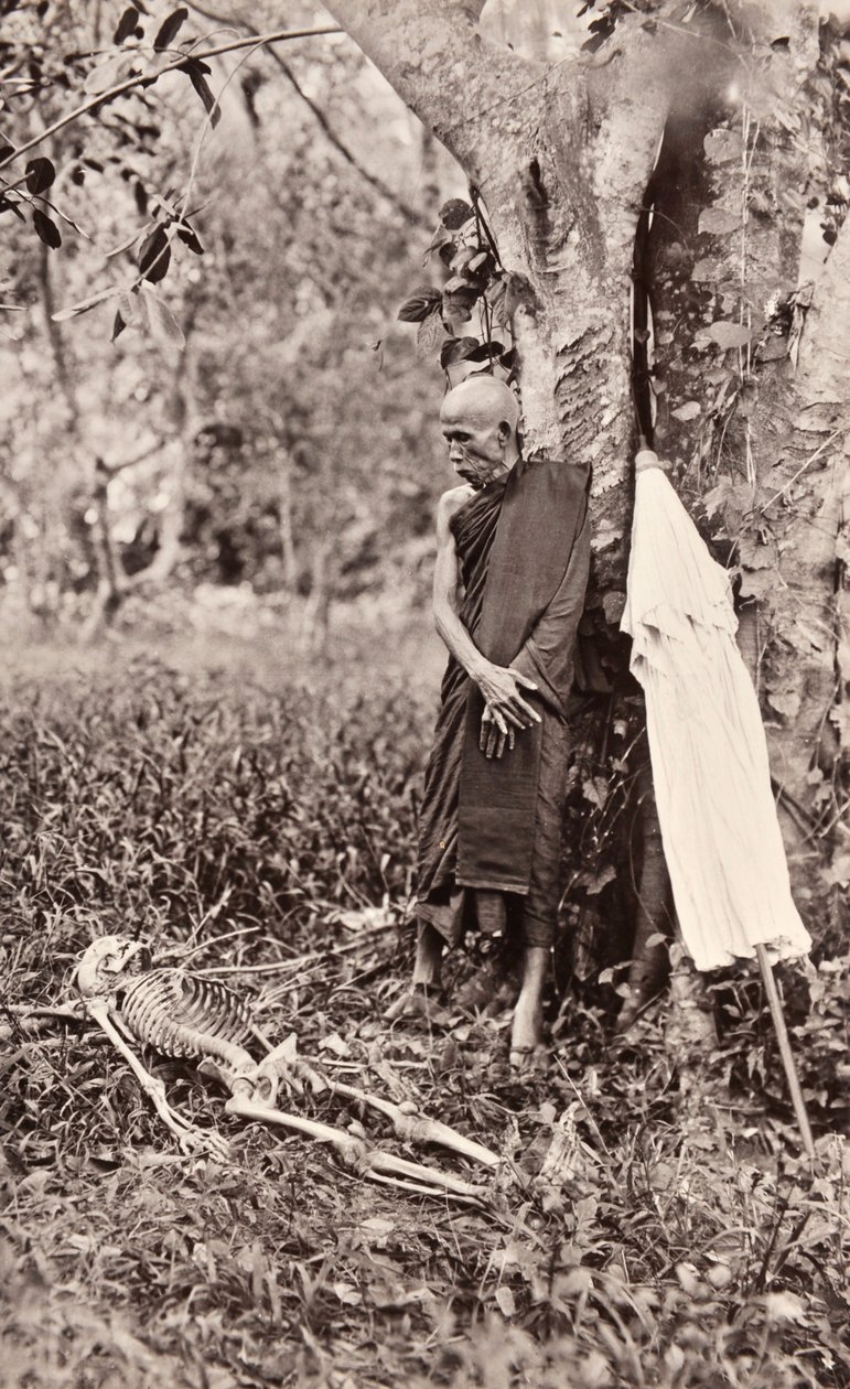 صورة رمزية لراهب يفكر في هيكل عظمي ، صيام ، ج .1890 بواسطة روبرت لينز
