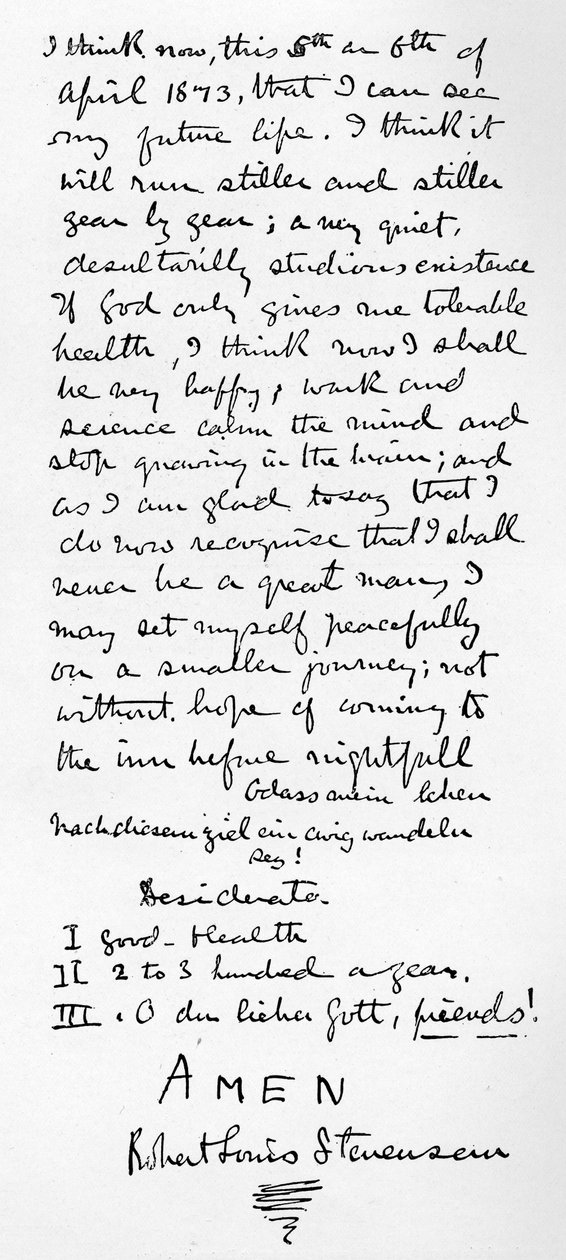 فلسفة ستيفنسون الشخصية وقائمة Desiderata لحياة سعيدة ، 1873 بواسطة روبرت لويس ستيفنسون
