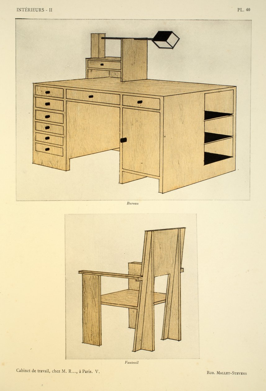 Cabinet de travail V ، chez MR. ، في باريس ، رسم توضيحي من "Interieurs" بقلم ليون موسيناك ، حانة. ألبرت ليفي ، 1924-1926 بواسطة روبرت ماليت ستيفنز