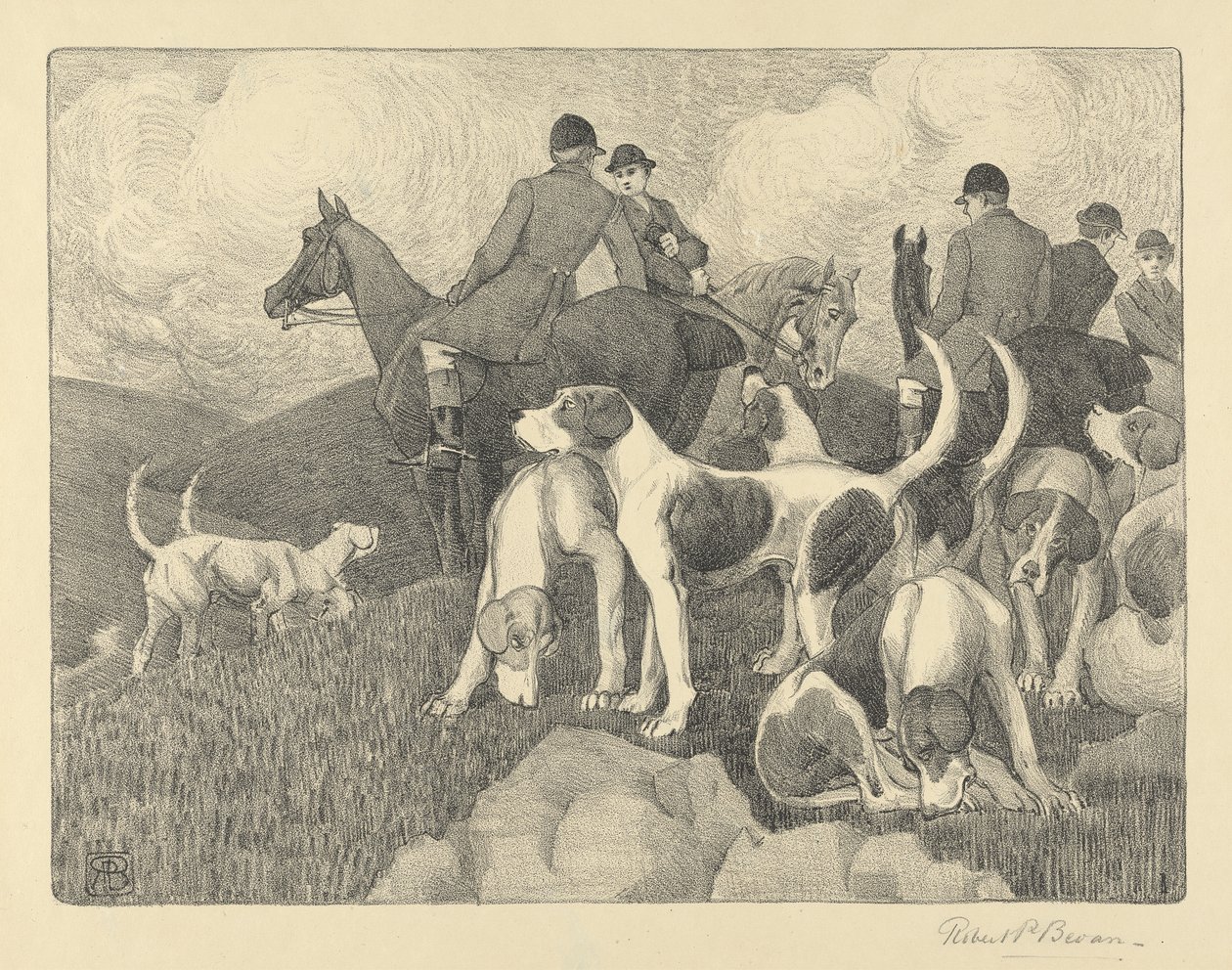 The Meet (تلوين وغسل رمادي مع أبيض على ورق) بواسطة روبرت بولهيل بيفان