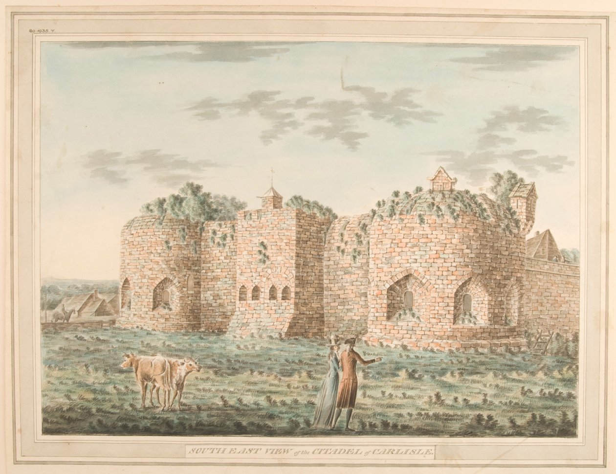 المنظر الجنوبي الشرقي لقلعة كارلايل ، 1791 (مرحاض على ورق) بواسطة روبرت سنيور كارليل