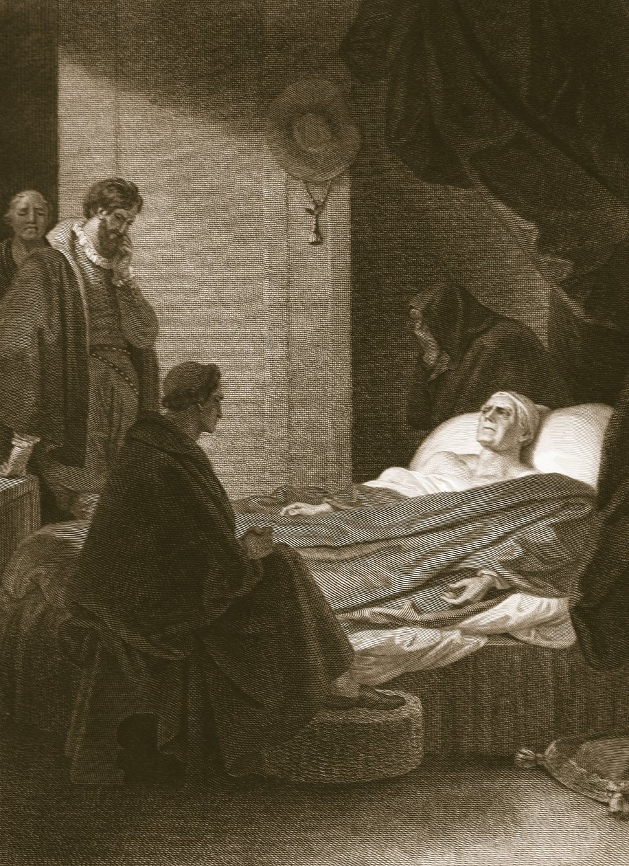 وفاة الكاردينال وولسي ، نقشها أ. سميث ، رسم توضيحي من حانة ديفيد هيوم "تاريخ إنجلترا" ، الحانة. بقلم ر. بوير ، لندن ، 1812 بواسطة روبرت سميرك