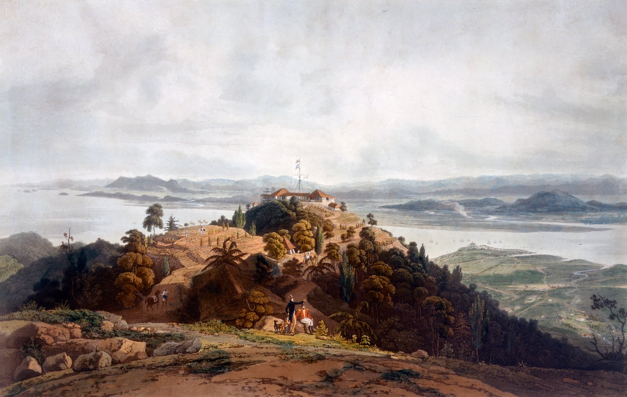 رسم بانورامي لجزيرة أمير ويلز بقلم ويليام دانييل ، c.1817 99: بينانغ ؛ Pooloo Pinang ؛ ماليزيا ؛ المناظر الطبيعية الماليزية ؛ ج 19 ؛ شركة الهند الشرقية البريطانية ؛ موقع عسكري مرحبا بواسطة روبرت سميث