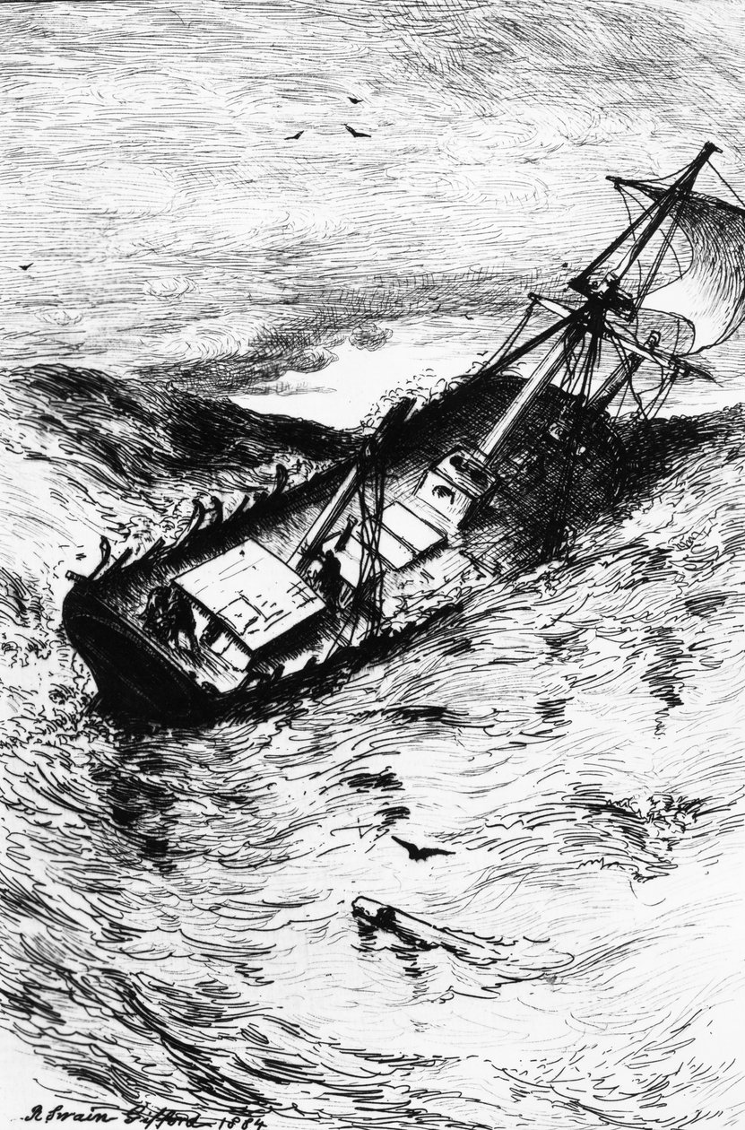 حطام غرامبوس ، رسم توضيحي من "قصة آرثر جوردون بيم من نانتوكيت" بقلم إدغار آلان بو ، 1884 بواسطة روبرت سوين جيفورد