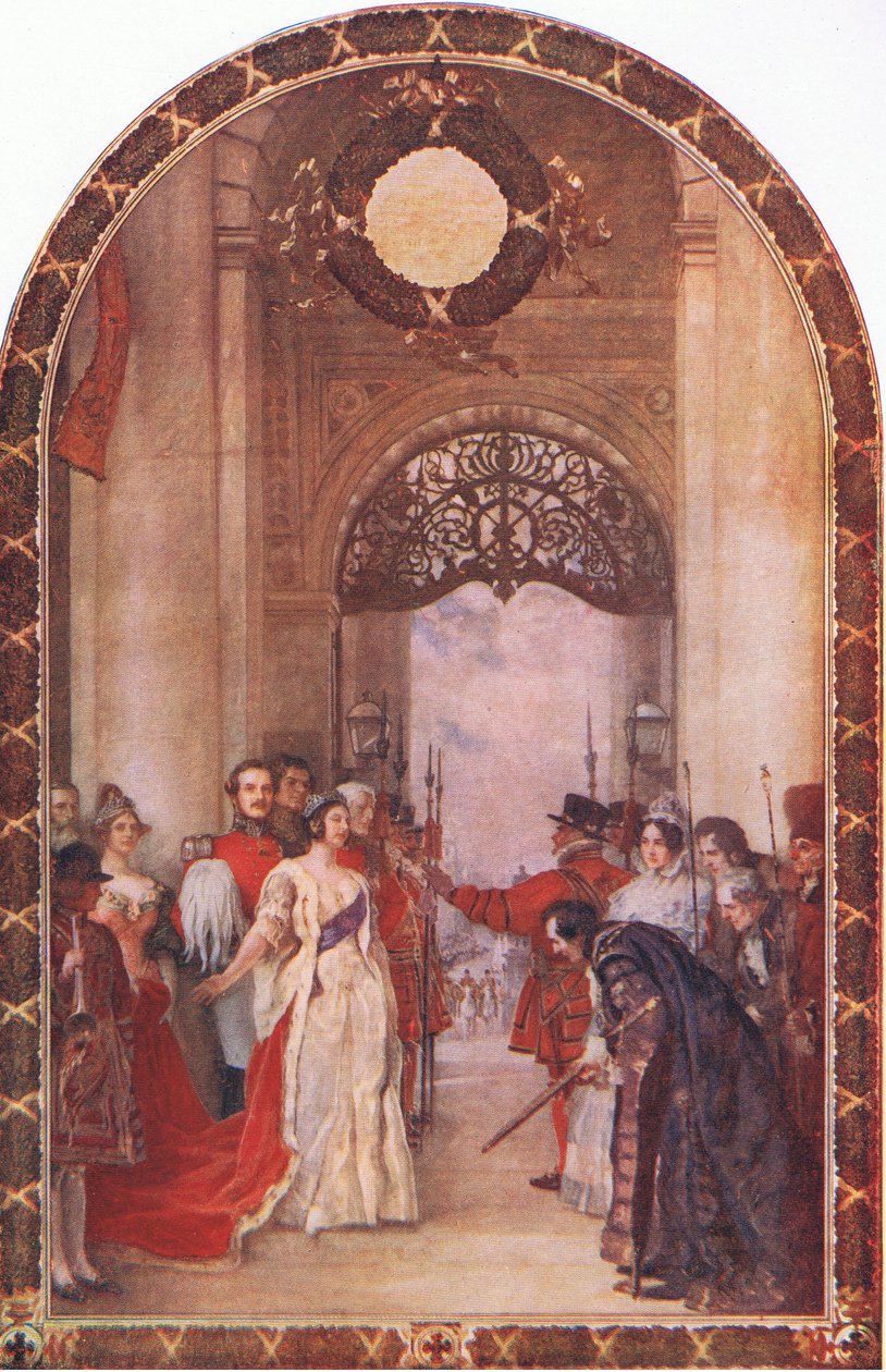 افتتاح التبادل الملكي من قبل الملكة فيكتوريا ، من Cassells History of the British People نشرته شركة Waverley Book Company Limited ، c.1940 بواسطة روبرت ووكر ماكبث
