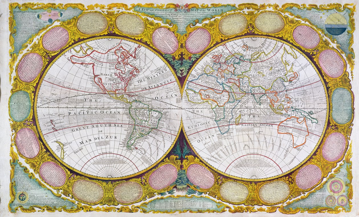 خريطة جديدة وصحيحة للعالم ، 1770-1797 بواسطة روبرت ويلكينسون