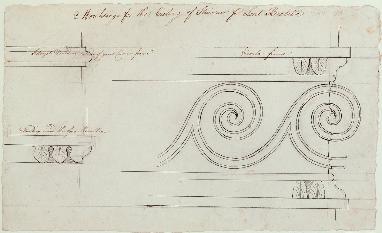 تصميم القوالب على الدرج ، هيفورت هاوس ، 1772 (قلم وحبر أسود فوق الجرافيت على الورق) بواسطة روبرت آدم