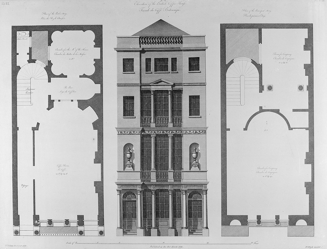 ارتفاع بيت القهوة البريطاني ، نقشه روبرت بليث ، 1778 بواسطة روبرت آدم