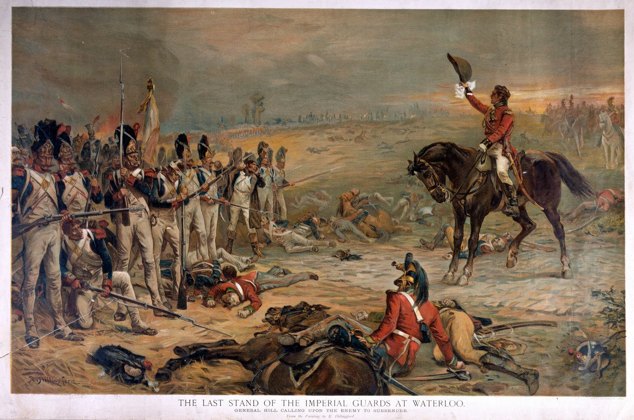 الموقف الأخير للحرس الإمبراطوري في واترلو عام 1815 (chromolitho) بواسطة روبرت الكسندر هيلينجفورد