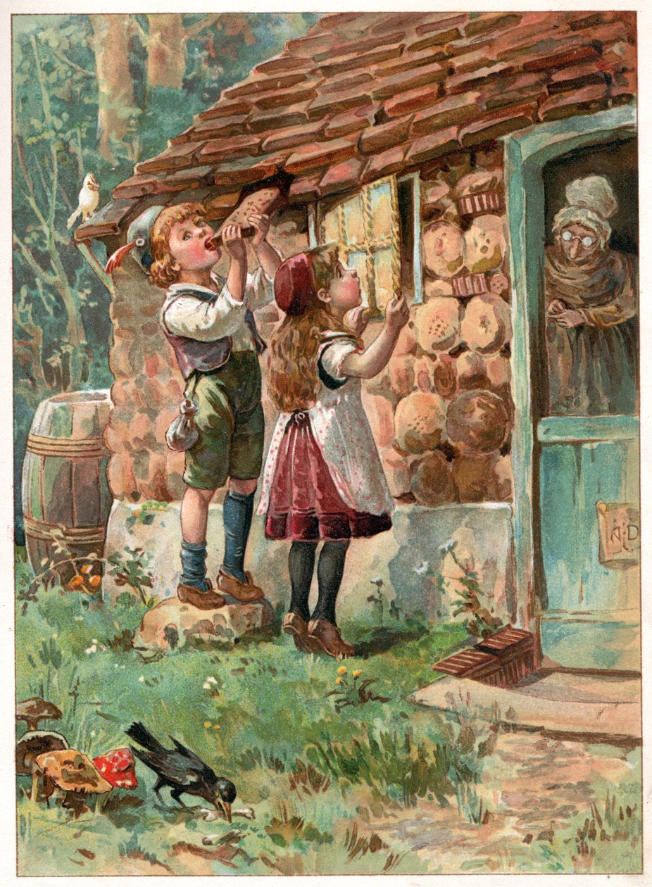 هانسيل وجريتل ، رسم توضيحي من كتاب "ذات مرة" الذي نشره إرنست مستر ، حوالي عام 1900 (ليثو ملون) بواسطة روبرت أمبروز دادلي