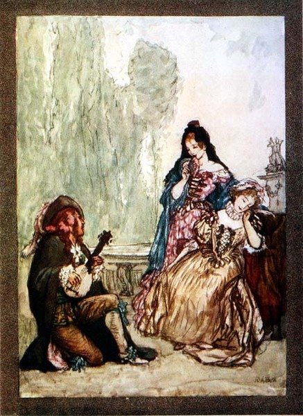 وبينما أغني مدح Euphelia ، أضع روحي في عيون كلوي ، من Palgrave's Golden Treasury ، المنشور عام 1907 (لون ليثو) بواسطة روبرت أنينج بيل