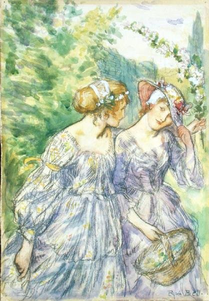 شاهد أين يذهب حبي A-Maying / مع لعبة Sweet Dame Flora (قلم رصاص وألوان مائية على ورق) بواسطة روبرت أنينج بيل