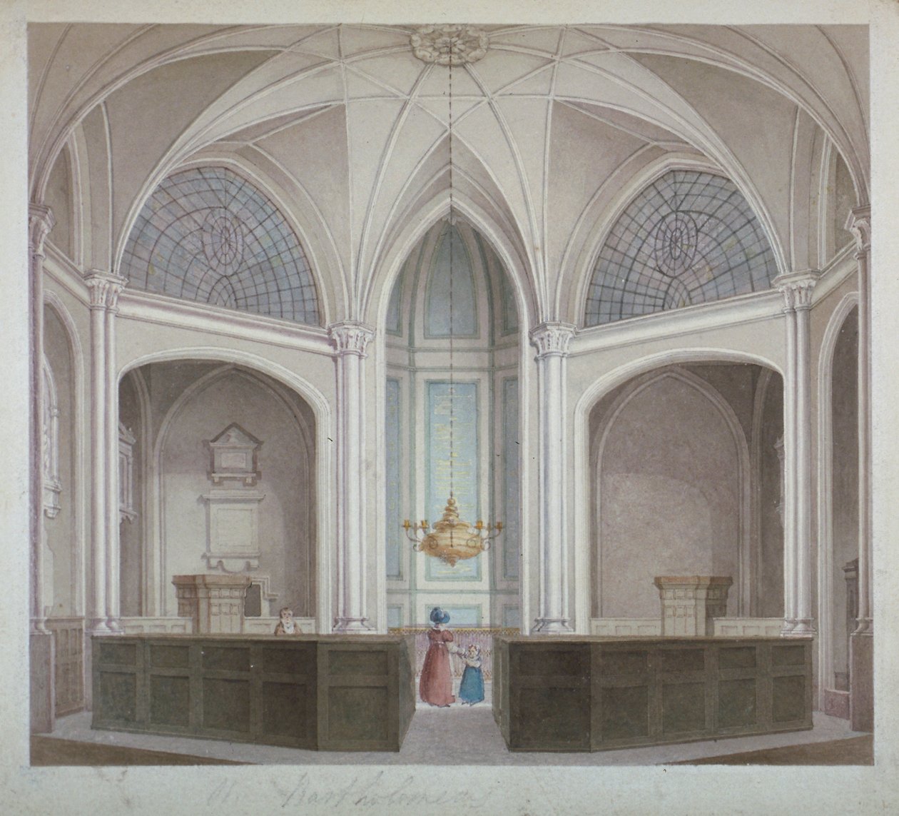 الجزء الداخلي لكنيسة القديس بارثولوميو الأقل ، مدينة لندن ، 1834. بواسطة روبرت بليميل شنيبيلي