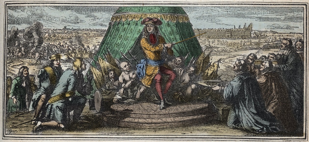 بناء Les Invalides في عام 1670 - صورة رمزية لتأسيس فندق Hotel des Invalides - يظهر لويس الرابع عشر لجنوده القدامى المتمردون فندق Hotel des Invalides قيد الإنشاء نقش بواسطة روبرت بونارت (1652-1729) بواسطة روبرت بونارد
