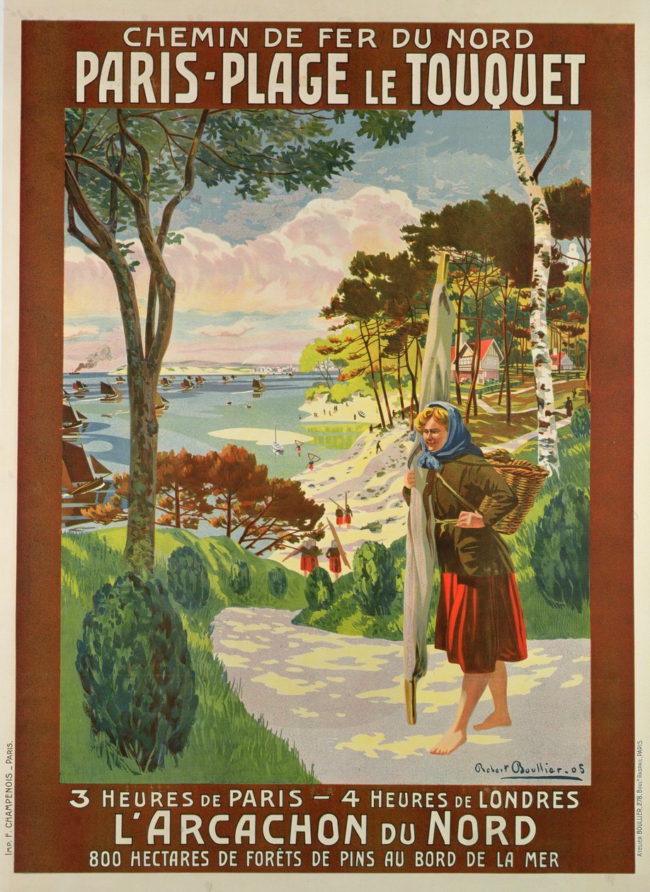 إعلان ملصق Paris-Plage Le Touquet ، Pas de Calais ، حوالي عام 1910 (لون ليثو) بواسطة روبرت بولييه