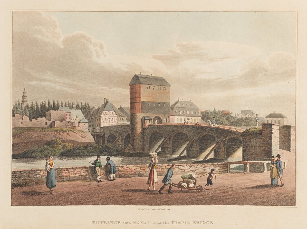 مدخل هاناو فوق جسر كينزيغ ، 1814 (أكواتينت) بواسطة روبرت بوير