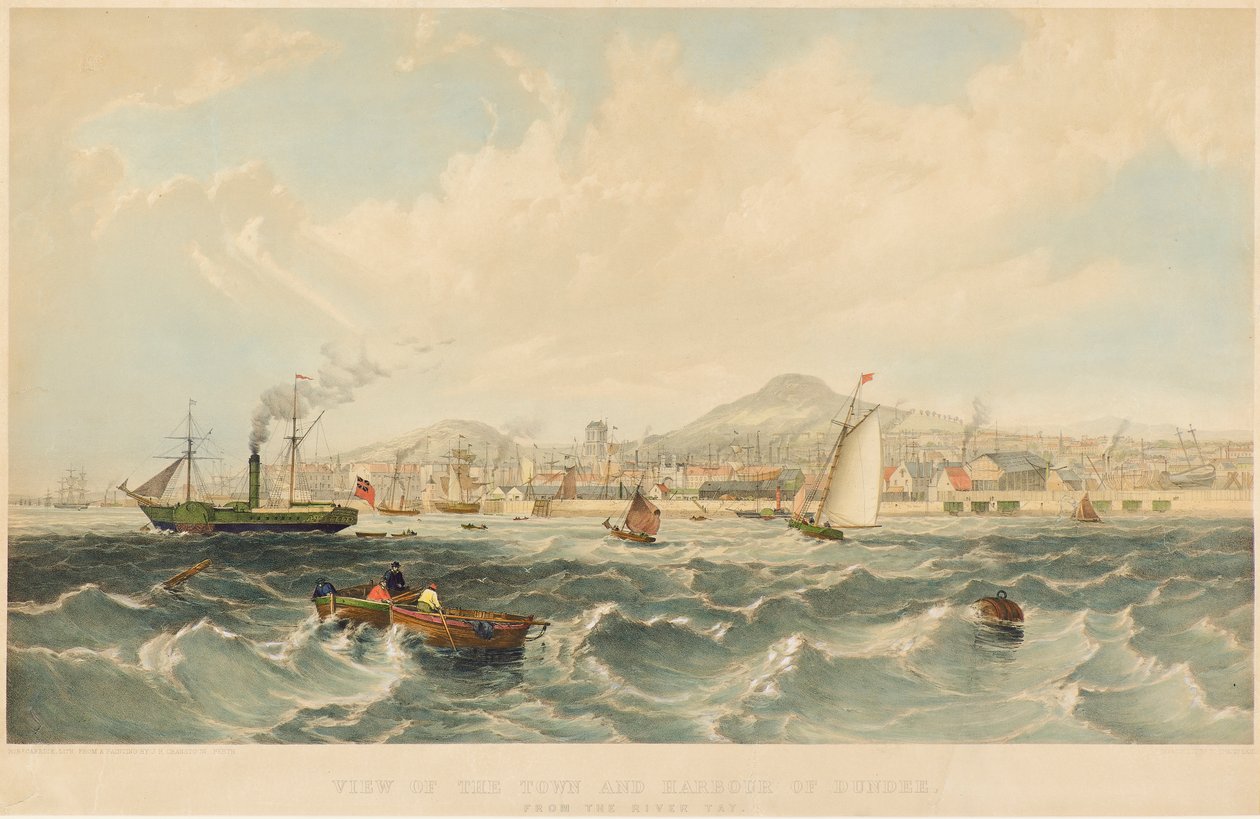 منظر لمدينة وميناء دندي ، حوالي عام 1850 (طباعة حجرية) بواسطة روبرت كاريك