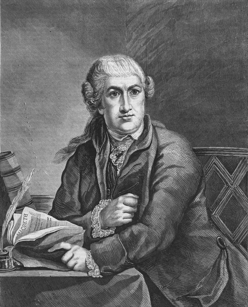 ديفيد جاريك ممثل بريطاني (1717 - 1779) يدرس دور ماكبث لشكسبير ؛ نقش القرن التاسع عشر ، بناءً على لوحة روبرت إدوارد باين. مجموعة Bianchetti. بواسطة روبرت إدج (بعد) باين