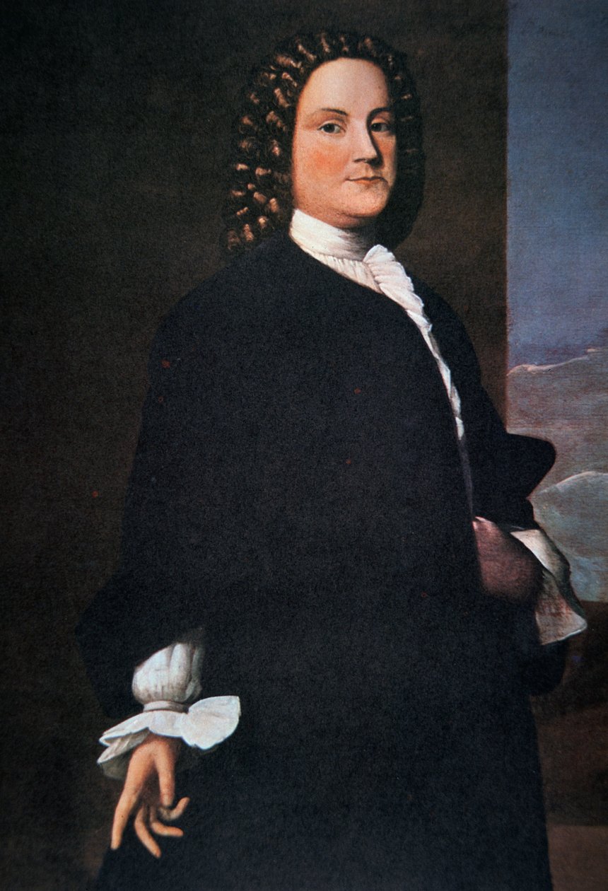 Benjamin Franklin in his early 40s (colour litho) بواسطة روبرت فيكي