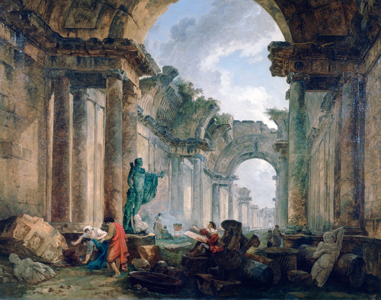 "منظر خيالي للمعرض الكبير لمتحف اللوفر تحت الأنقاض" ، 1796 بواسطة روبرت هوبرت