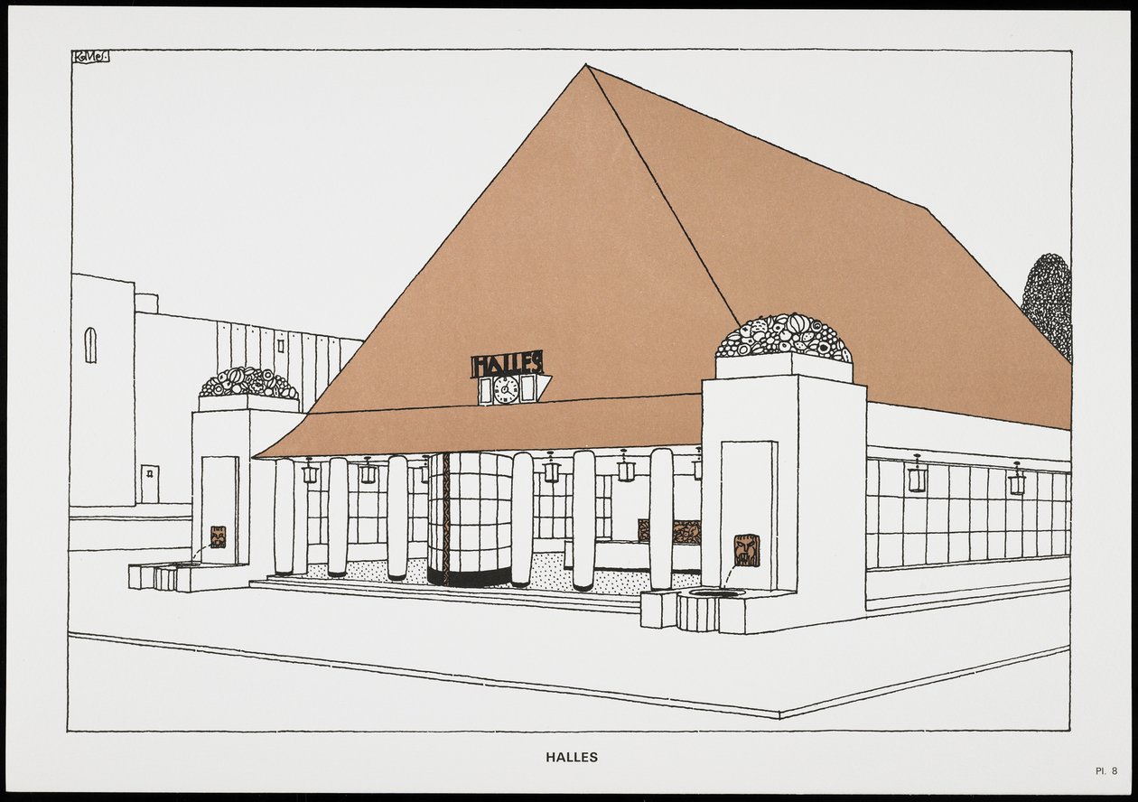Halles ، من Une Cite Moderne ، رسومات من قبل روب ماليت ستيفنز المعماري ، 1987 (منشور) بواسطة روبرت ماليت ستيفنز