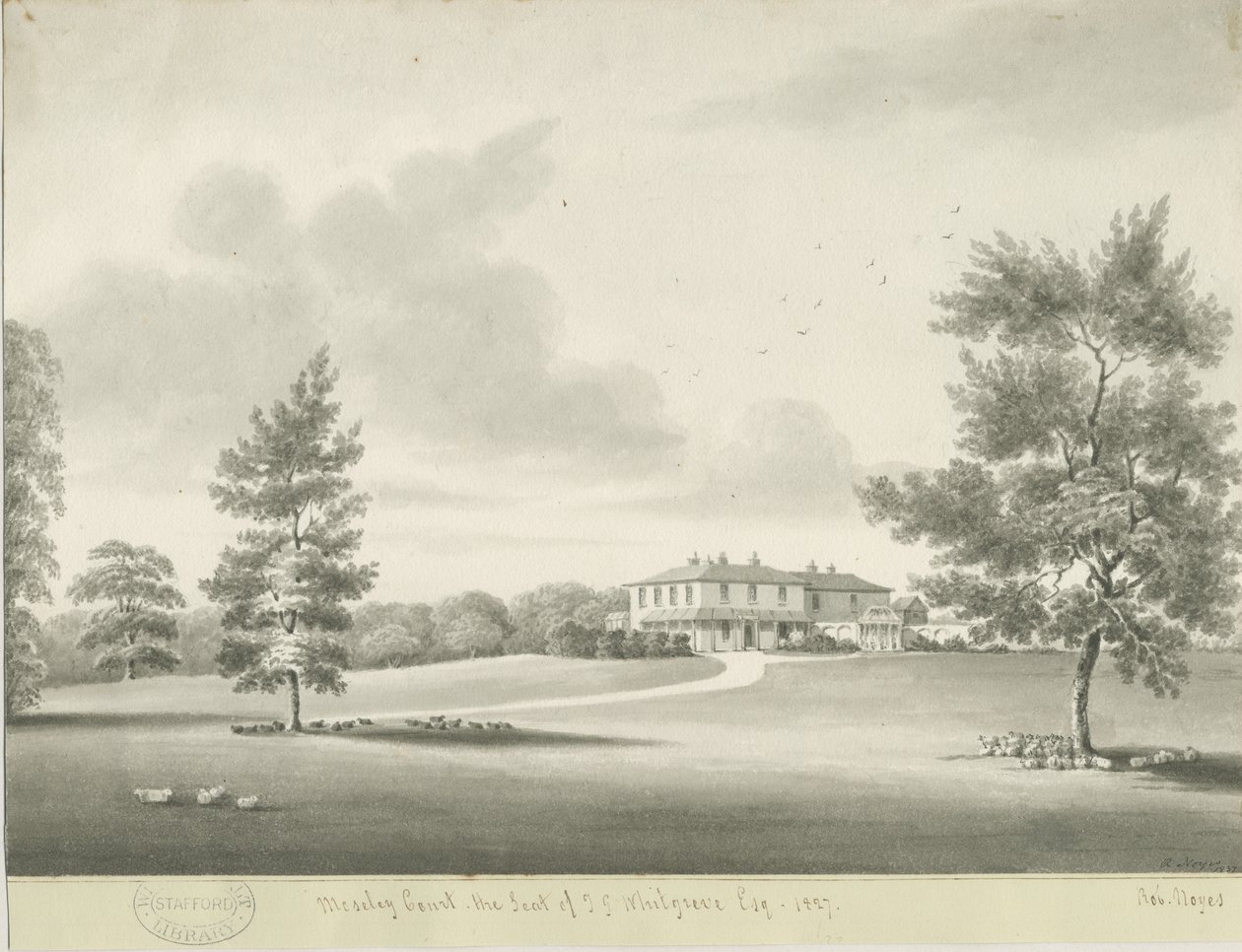Moseley Court: رسم يغسل بني داكن ، 1837 بواسطة روبرت نويز