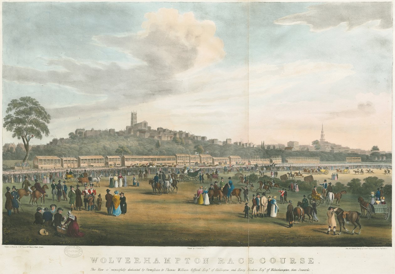 ولفرهامبتون - مضمار السباق: الطباعة الحجرية الملونة ، بدون تاريخ [عام 1826] (طباعة) بواسطة روبرت نويز