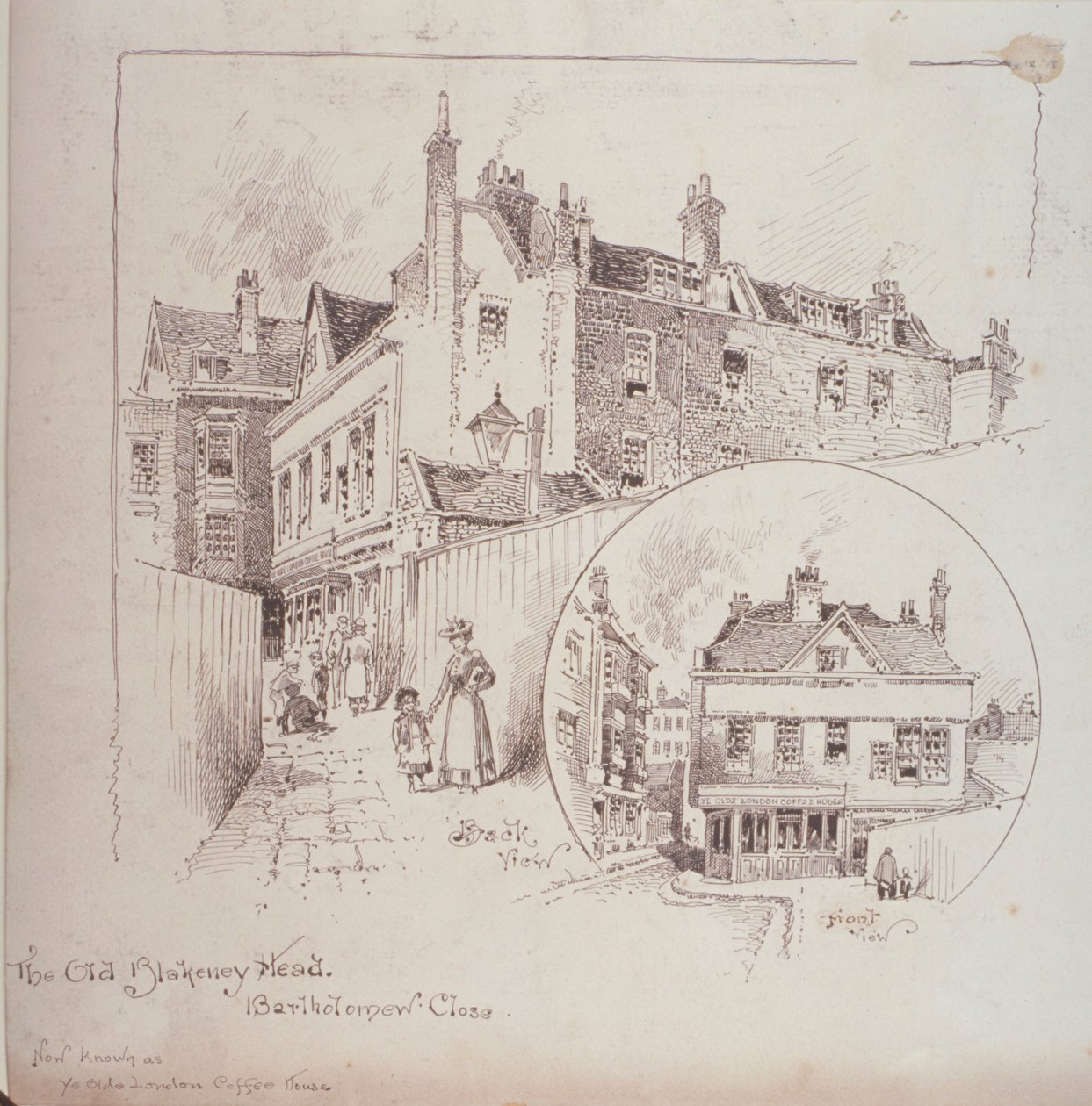 منظر خلفي لنزل Old Blakeney Head ، Bartholomew Close ، لندن ، c.1900 بواسطة روبرت راندول