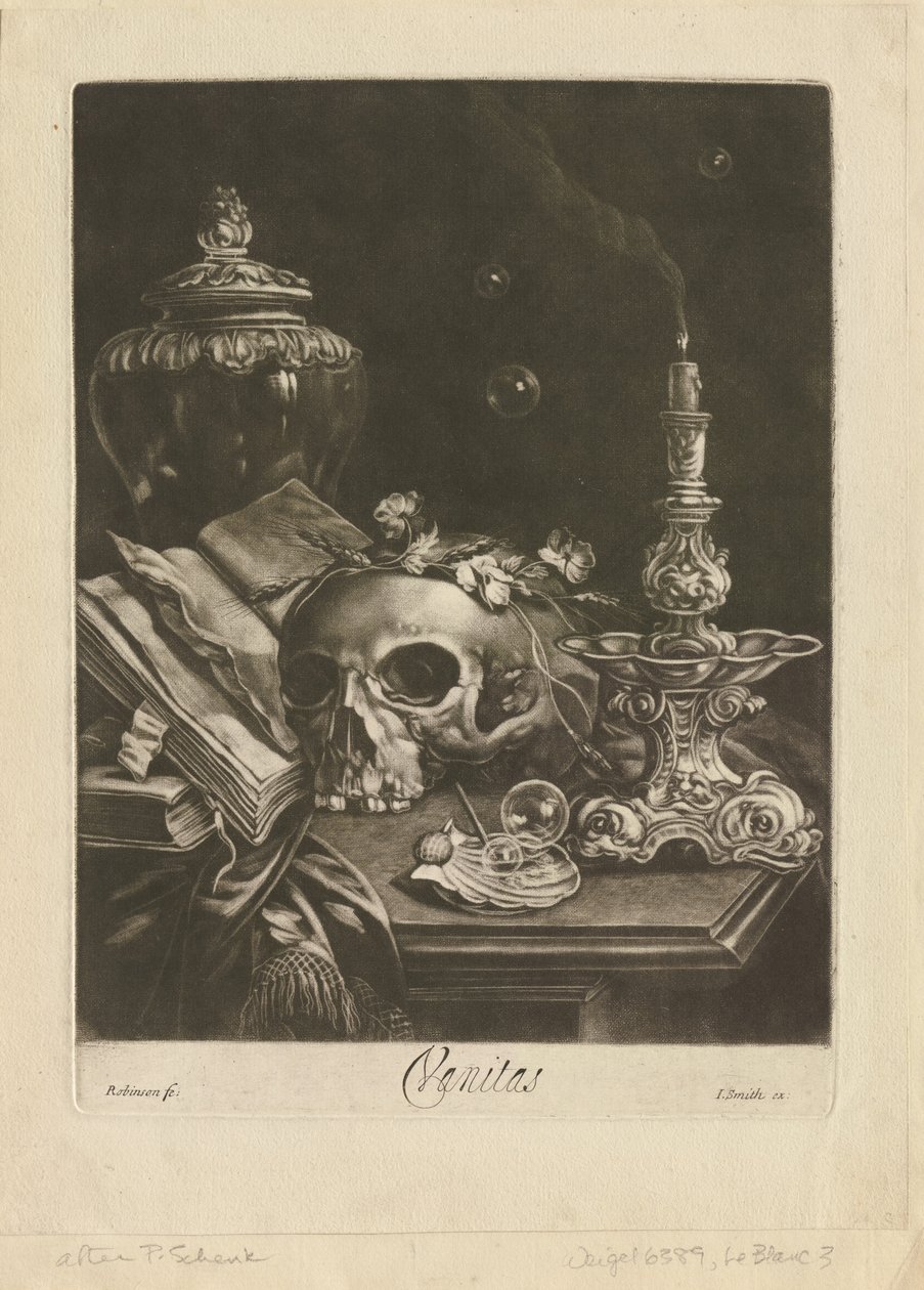 Vanitas Still Life ، c.1685-88 (mezzotint مع عمل بورين) بواسطة روبرت روبنسون