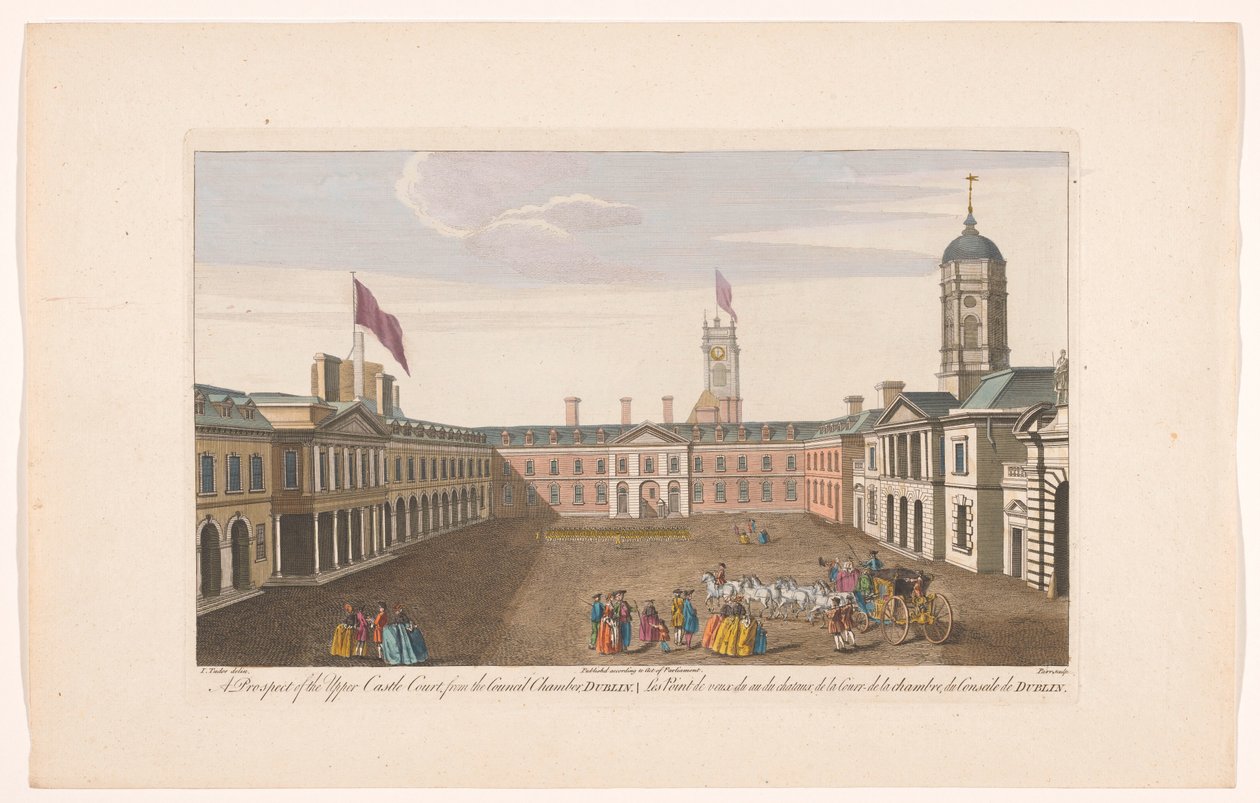 Gezicht op de Upper Castle Yard van Dublin Castle احتمال إنشاء محكمة القلعة العليا ، من قاعة المجلس ، دبلن (العنوان على الكائن) بواسطة روبرت ساير (ربما)