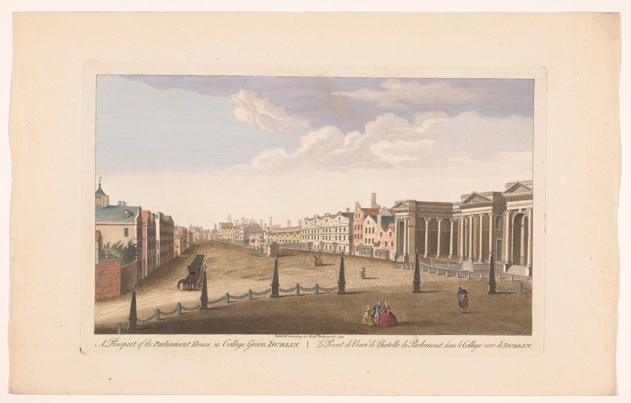 منظر لمجلس النواب في College Green Square في دبلن احتمال مبنى البرلمان ، في College Green ، دبلن (العنوان على الكائن) بواسطة روبرت ساير (ربما)