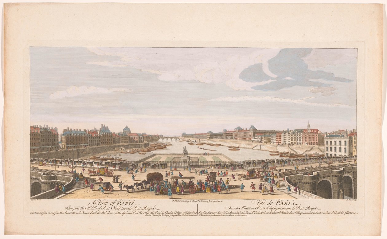 منظر لـ Pont Neuf فوق نهر السين في باريس ، باتجاه Pont Royal منظر لباريس ، مأخوذ من منتصف Pont Neuf باتجاه Pont Royal (...) (العنوان على الكائن) باريس (عنوان المسلسل) بواسطة روبرت ساير
