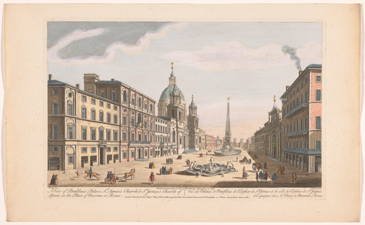 Gezicht op het Palazzo Pamphili en het Piazza Navona te Rome منظر لقصر بانفيليوس وكنيسة القديس أغنوس وكنيسة القديس جيمس الإسبانية في مكان نافونا في روما (العنوان على الكائن) روما (عنوان المسلسل) بواسطة روبرت ساير