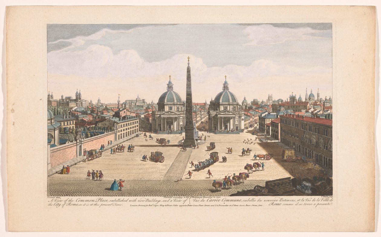 Gezicht op het Piazza del Popolo te Rome منظر للمكان العام ، مزين بالمباني الجديدة ، وإطلالة على مدينة روما ، كما هي في الوقت الحالي (العنوان على الكائن) روما (عنوان المسلسل) بواسطة روبرت ساير